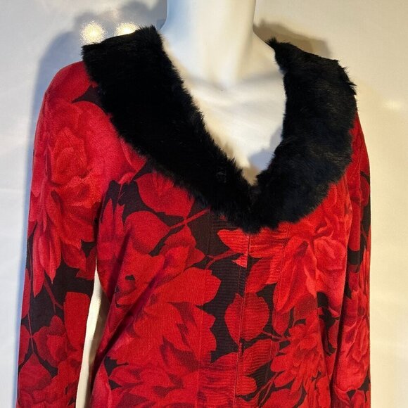 WR SZXL Fur Collar (Removable) Red/ Black Floral cardigan Chic Whimdigoth Formal - Picture 6 of 10